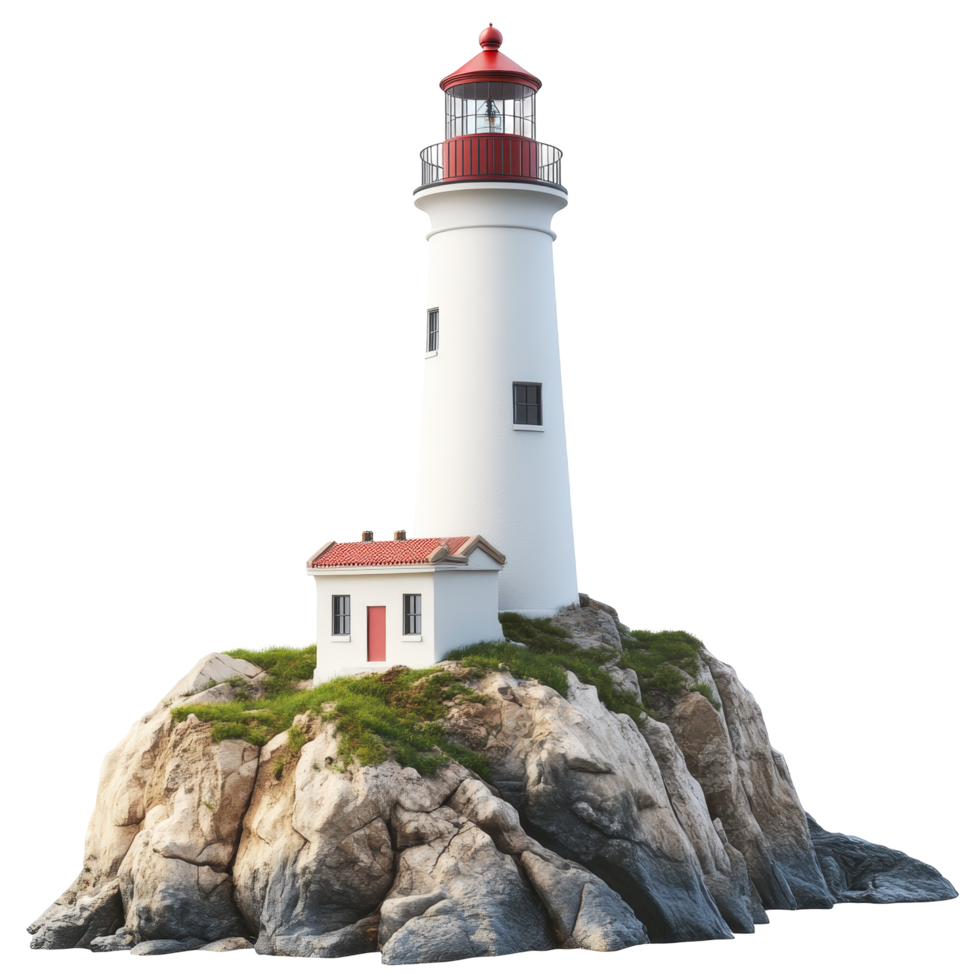 Coastal lighthouse structure on a rocky outcrop. png