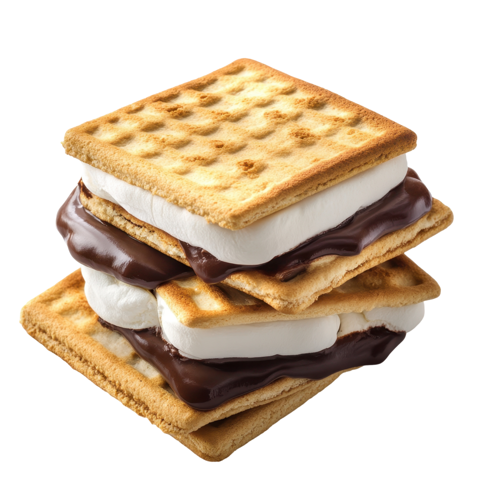 Two stacked s'mores with a generous layer of chocolate. png