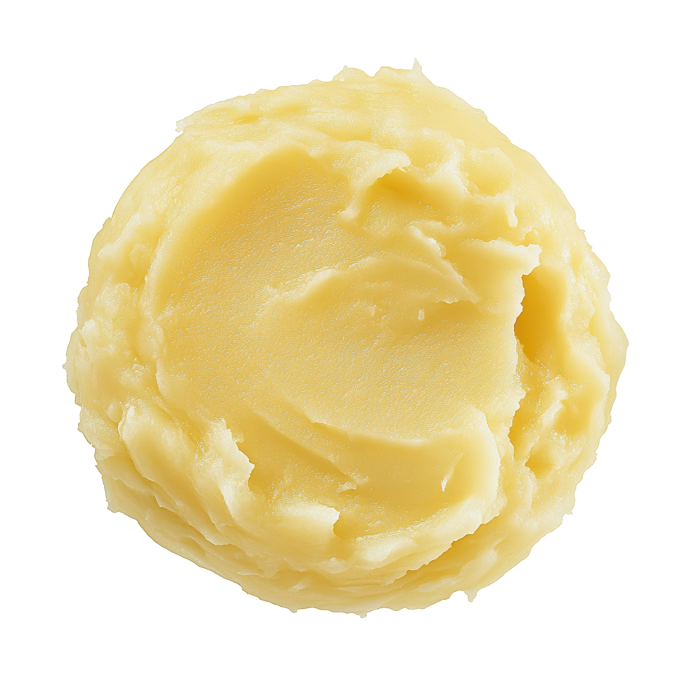 Creamy, pale yellow, round, spreadable substance. png