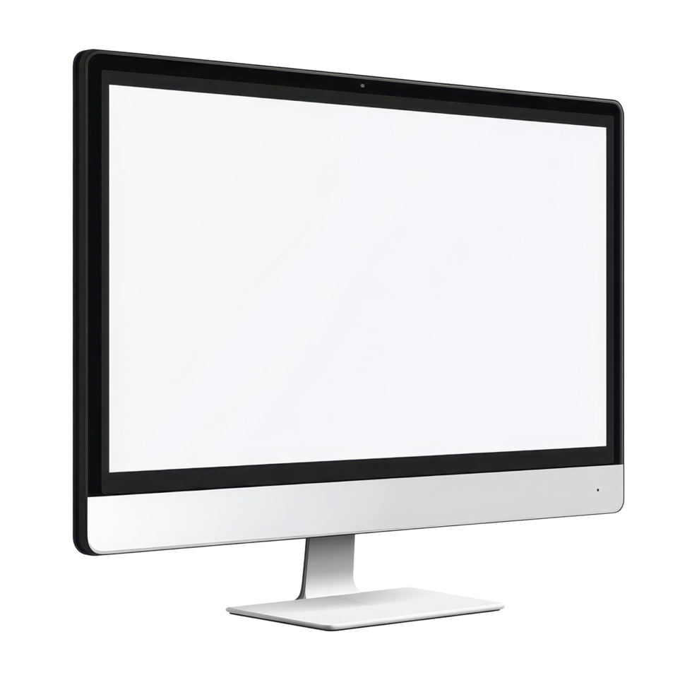 Two modern computer monitors, one with a blank screen. png