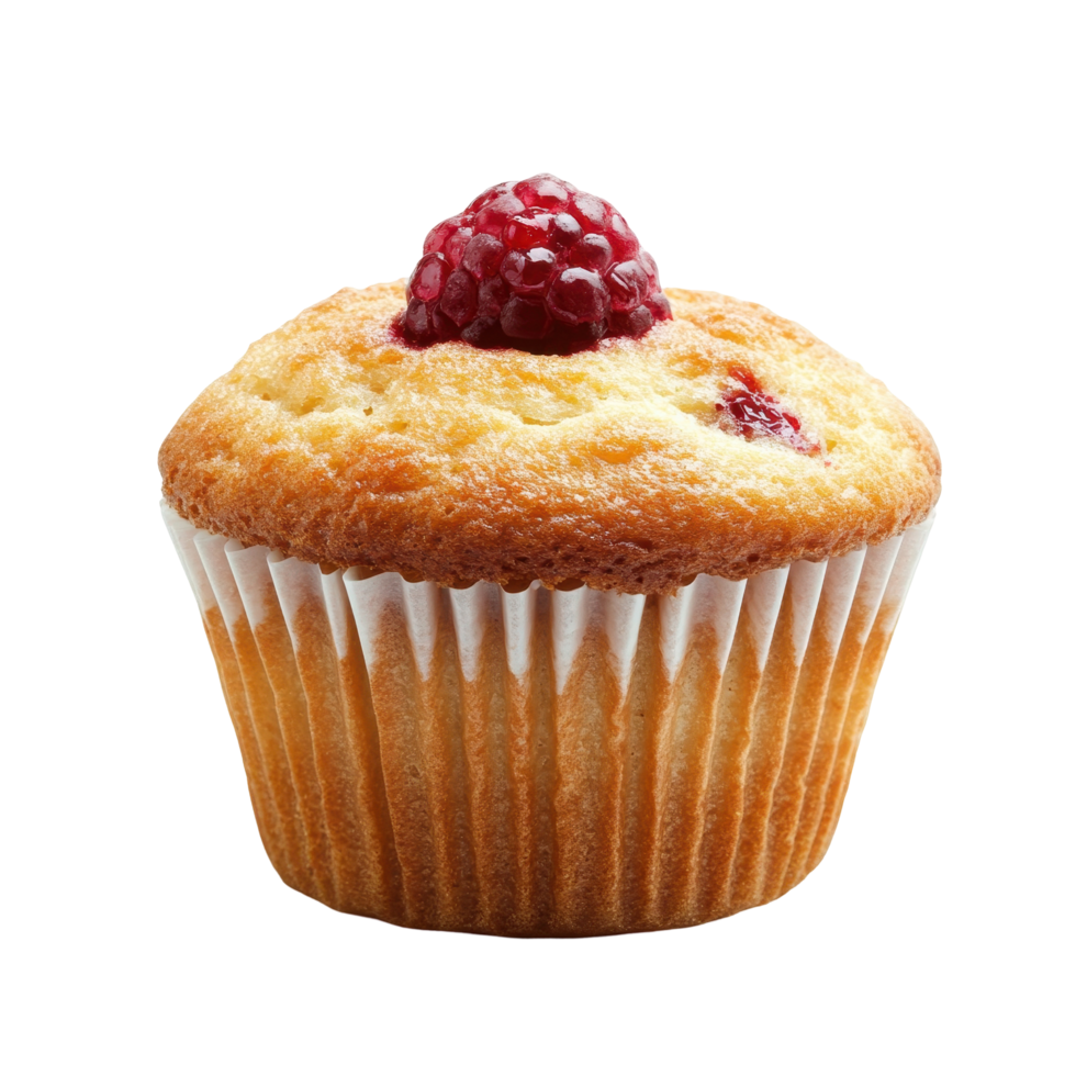 Fresh raspberry muffin, golden and inviting. png