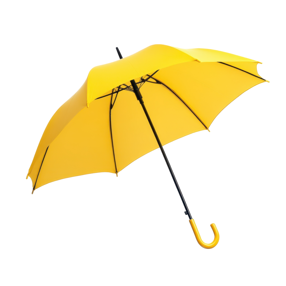 Bright yellow umbrella stands out against a muted background. png