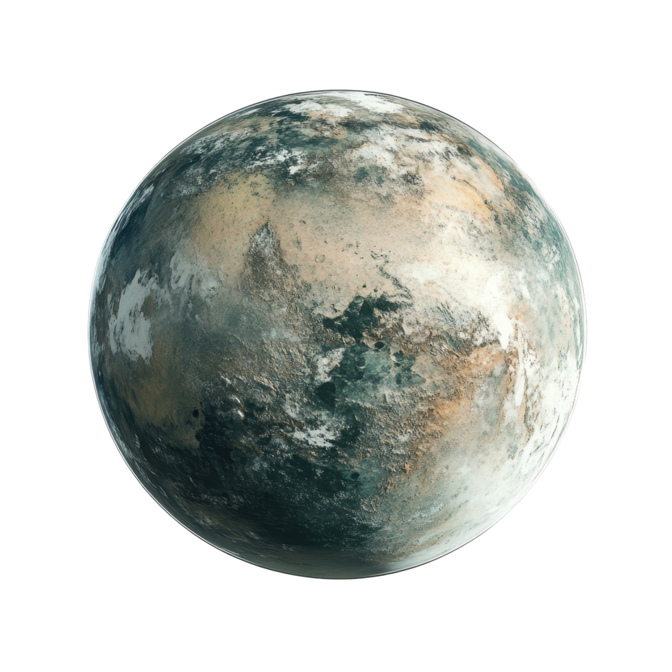 Exoplanet with varied textures and atmospheric features. png