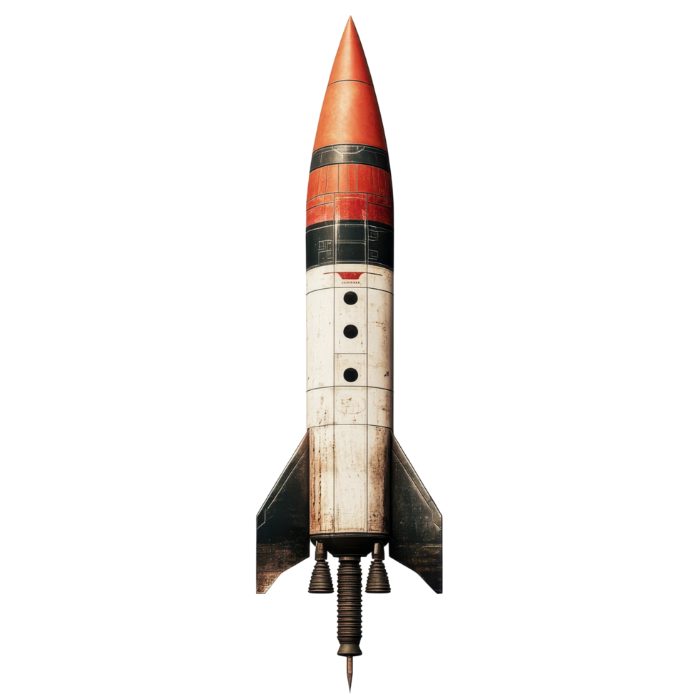 Retro rocket design with vibrant color scheme. png