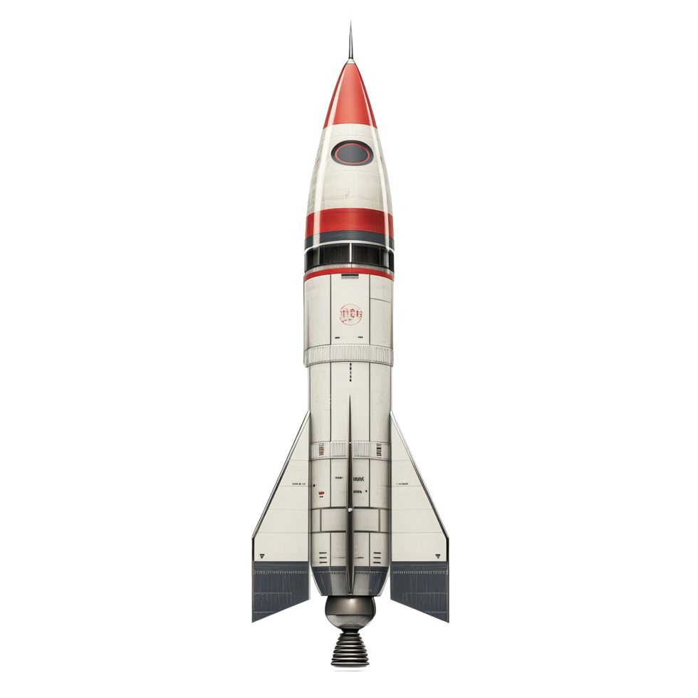 Retro rocket design illustration against a dark background. png