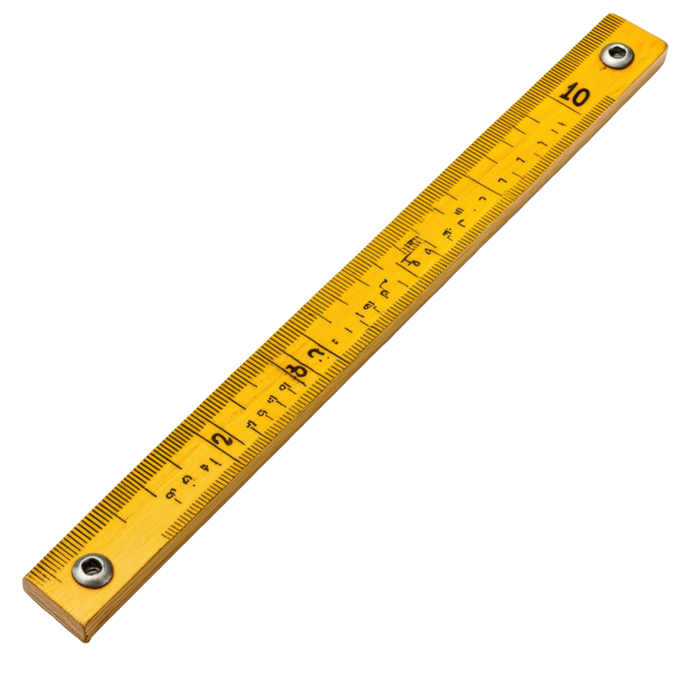 Yellow wooden measuring tape with markings. png