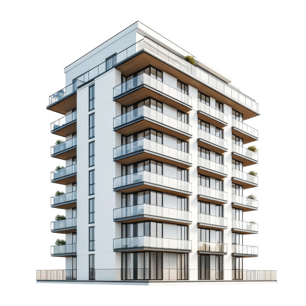 Modern multi-story apartment building facade. png