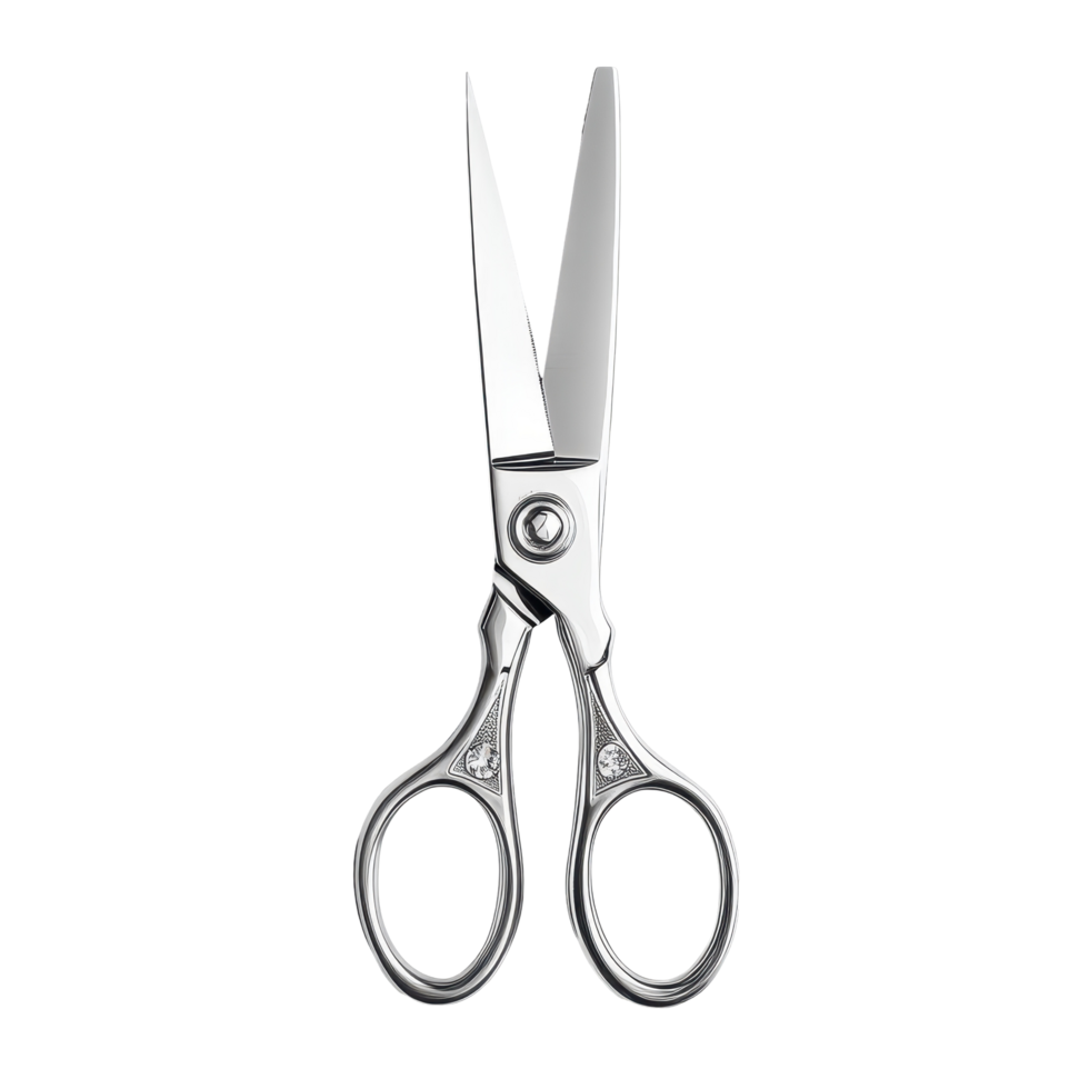 Elegant, polished metal scissors with decorative handles. png