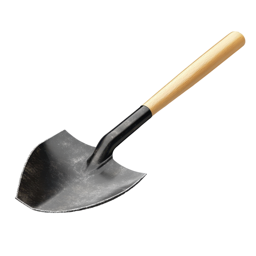 Close-up of a small shovel with a wooden handle. png