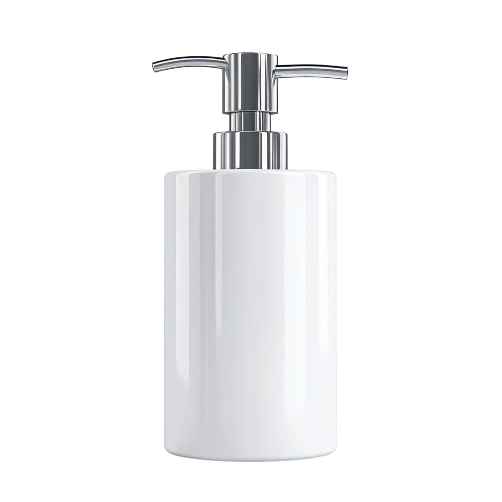 Modern white ceramic soap dispenser with chrome accents png