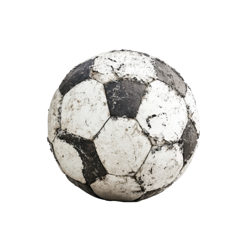 Soiled soccer ball, displaying wear and grime. png