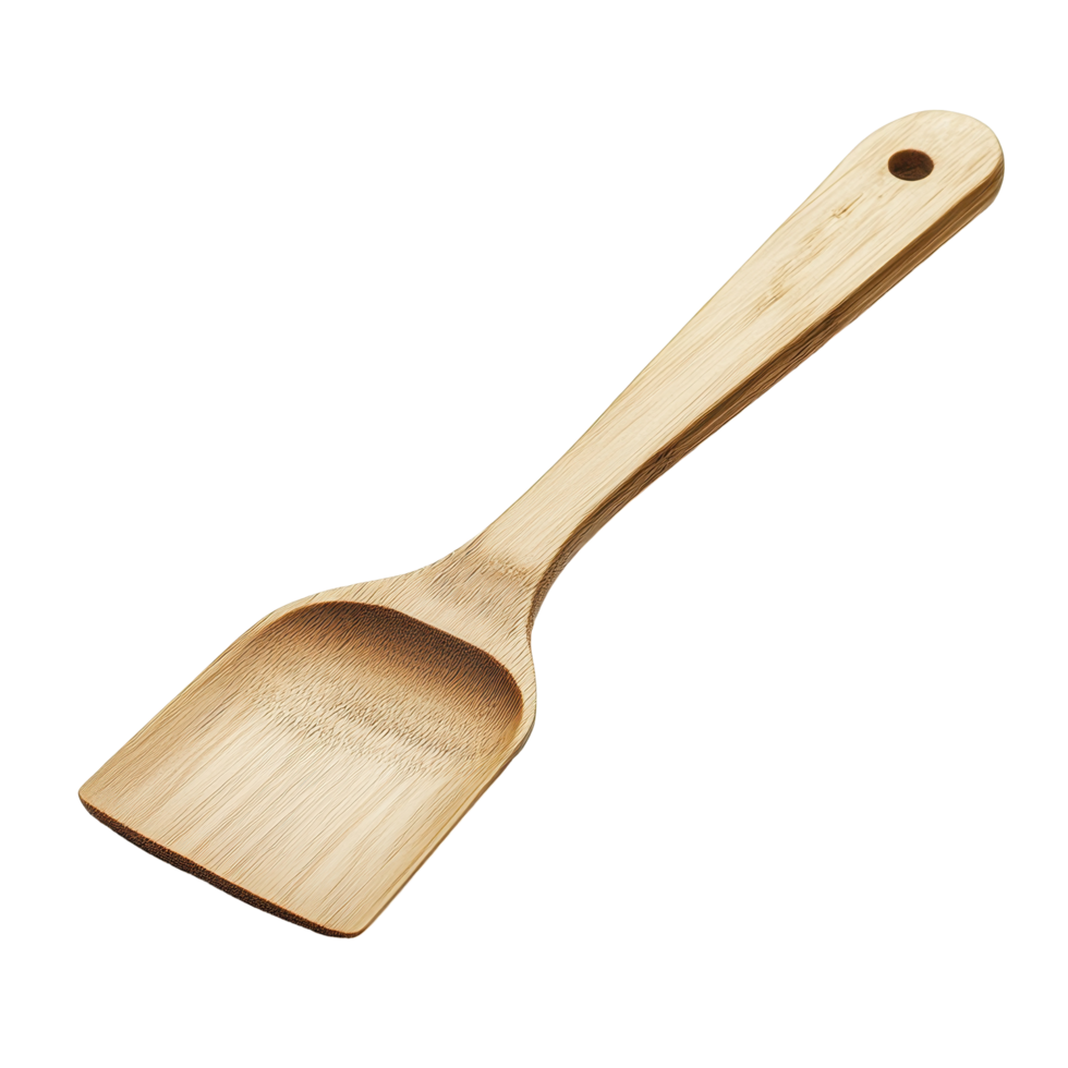 Wooden cooking utensil with a long handle. png