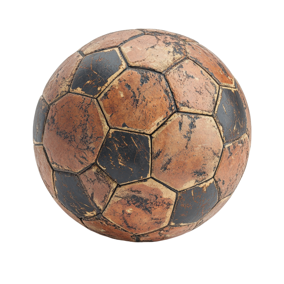 Faded, worn soccer ball with a vintage appearance. png
