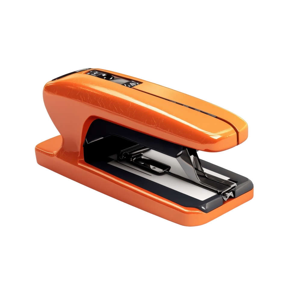 Modern orange stapler with sleek design. png