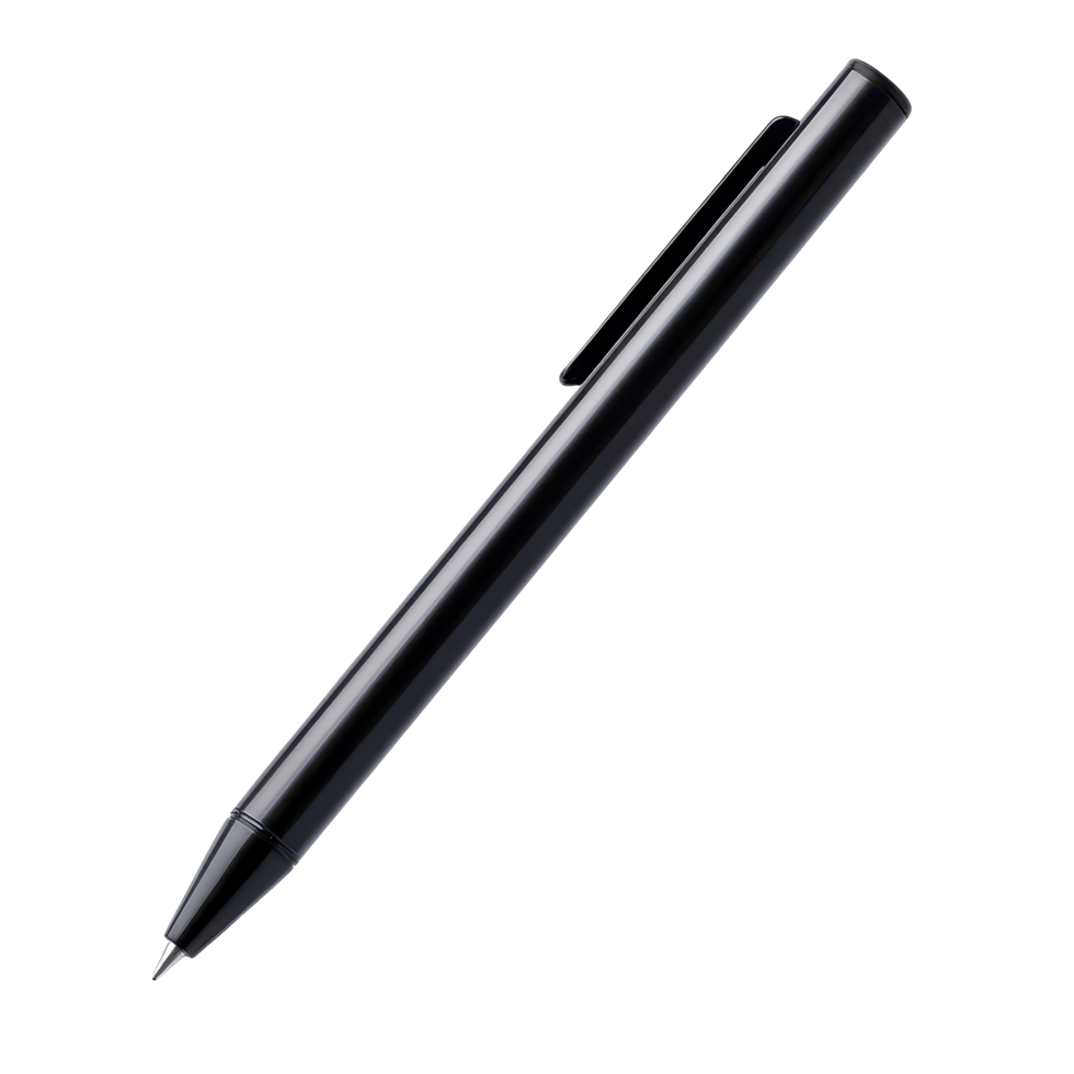 A sleek black ballpoint pen, angled in a studio shot. png