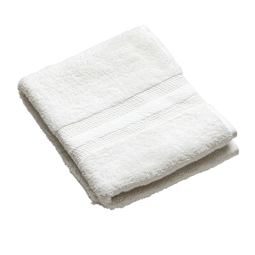 Folded white bath towel resting on a light background. png
