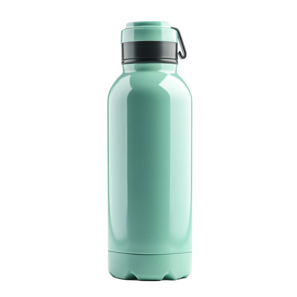 Light mint green stainless steel water bottle with a black closure. png