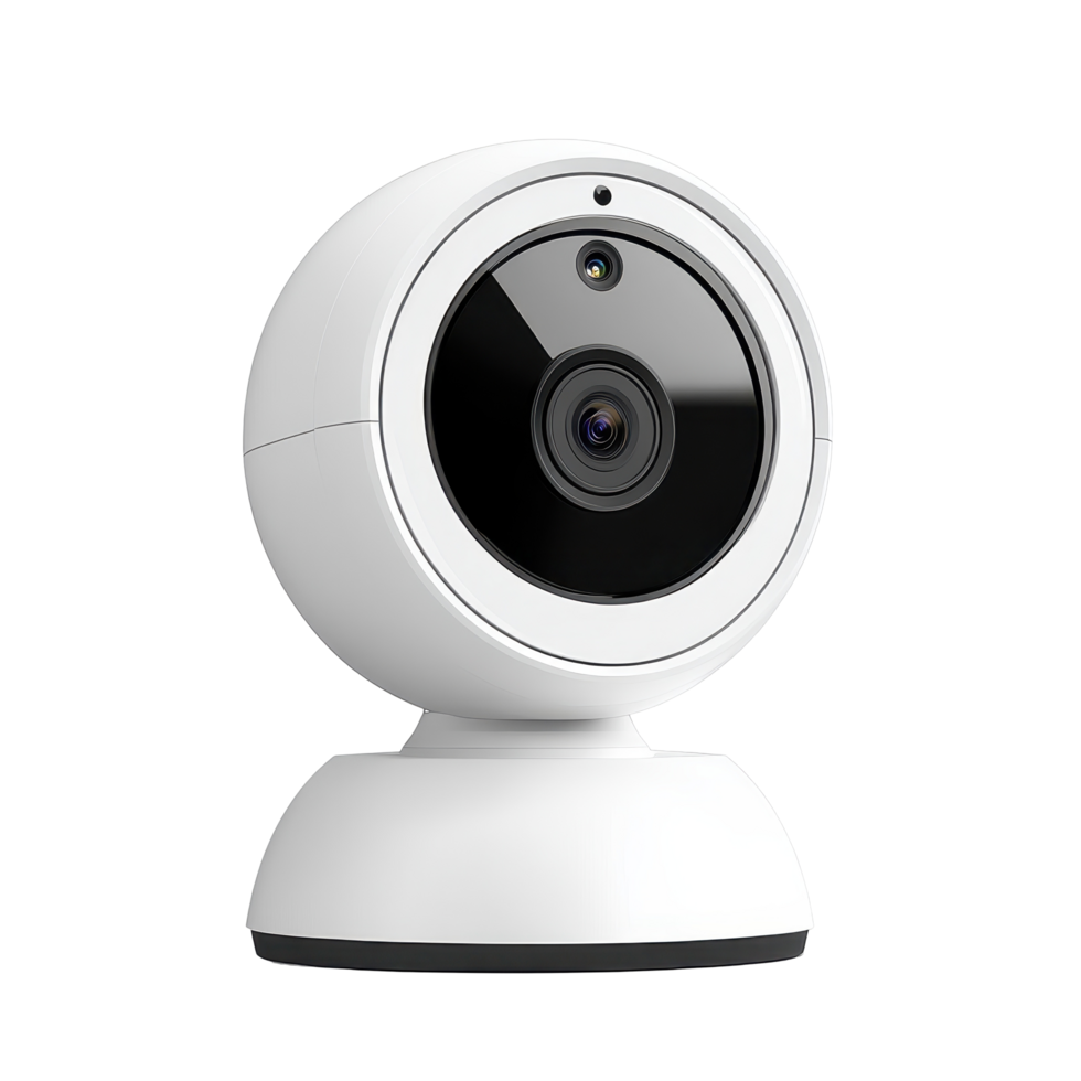 Modern, wireless security camera with a rounded design. png