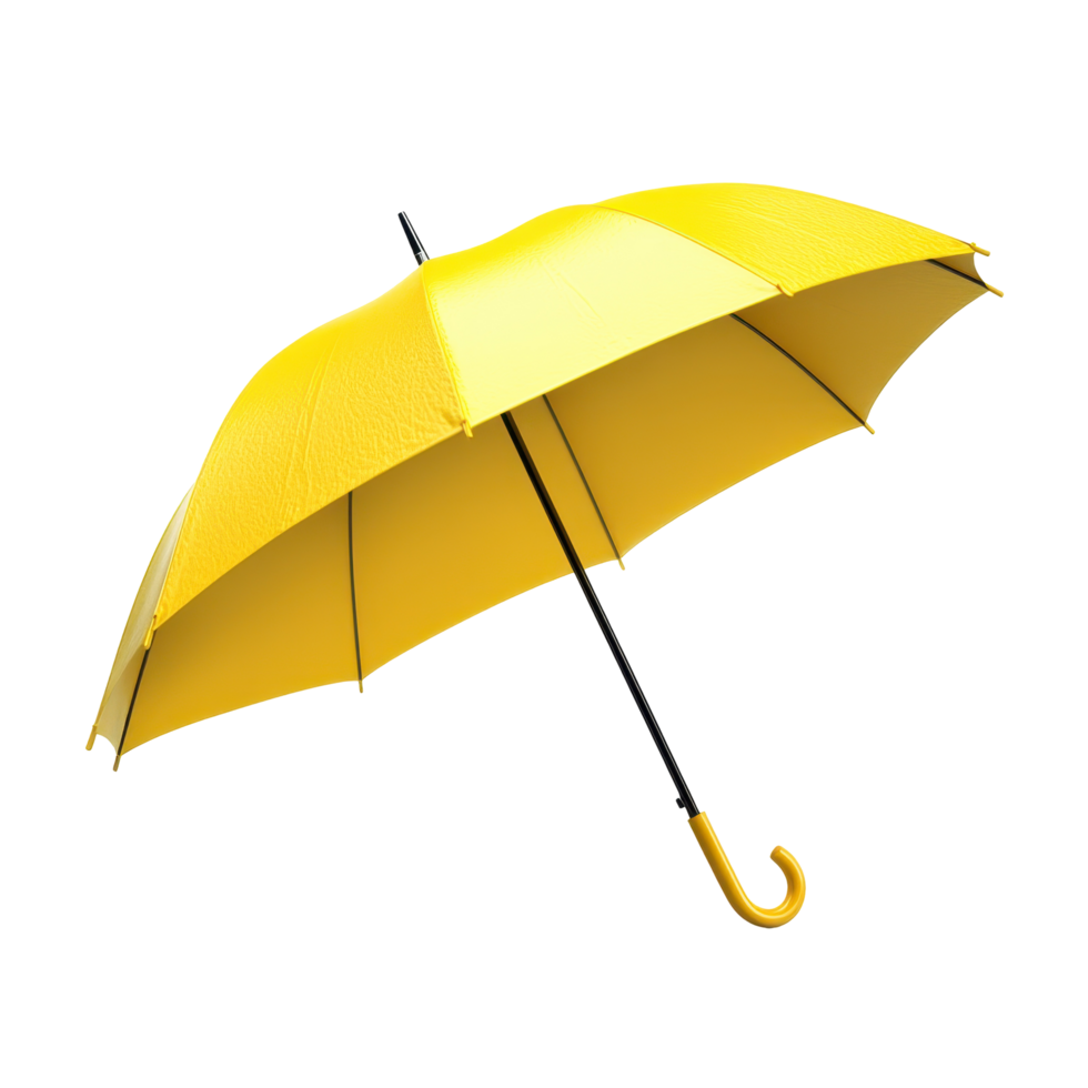 A bright yellow umbrella is angled against a dark background. png
