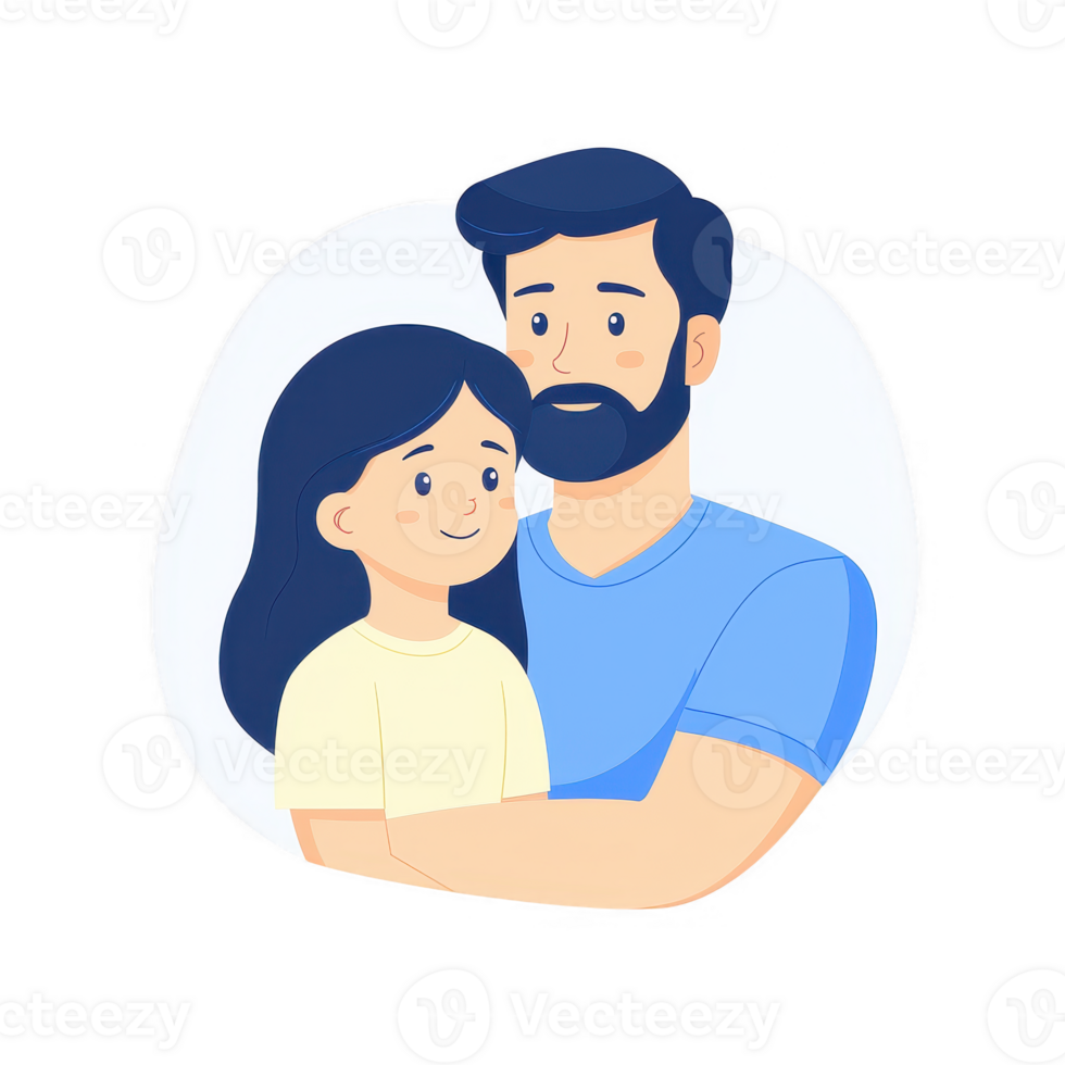 A heartwarming illustration of a father embracing his daughter, showcasing love and connection between family members in a cheerful and colorful style. png