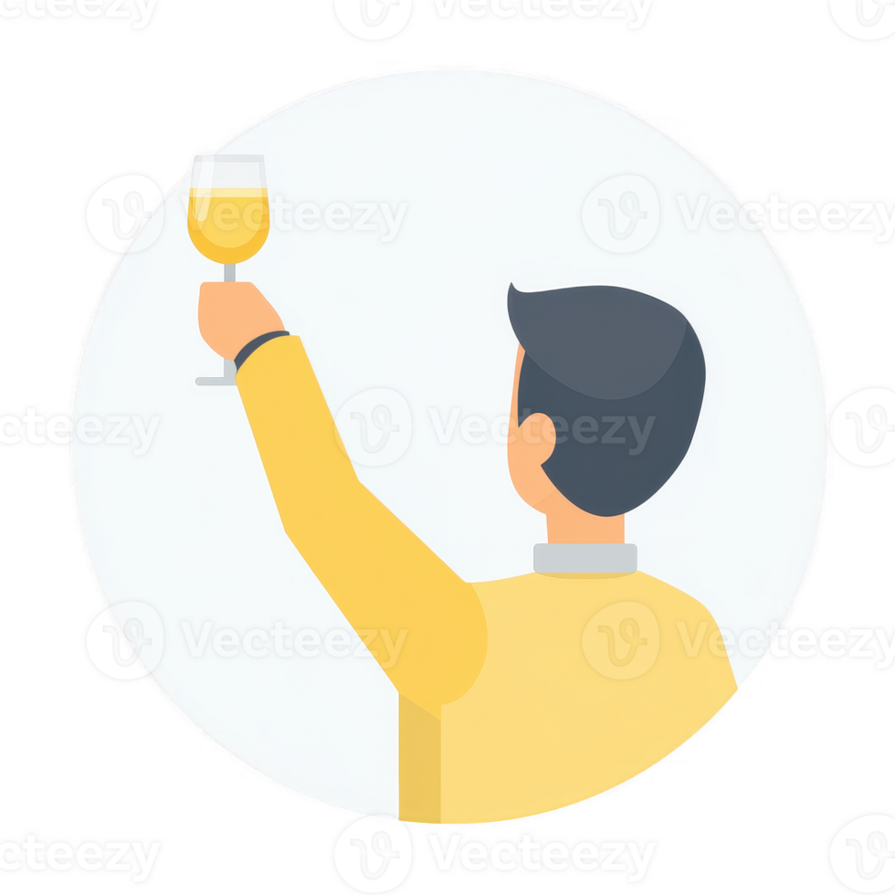 A man in a yellow sweater raises a glass in celebration, showcasing a toast. The background is clean and minimal, emphasizing the joyful moment and festive atmosphere. png