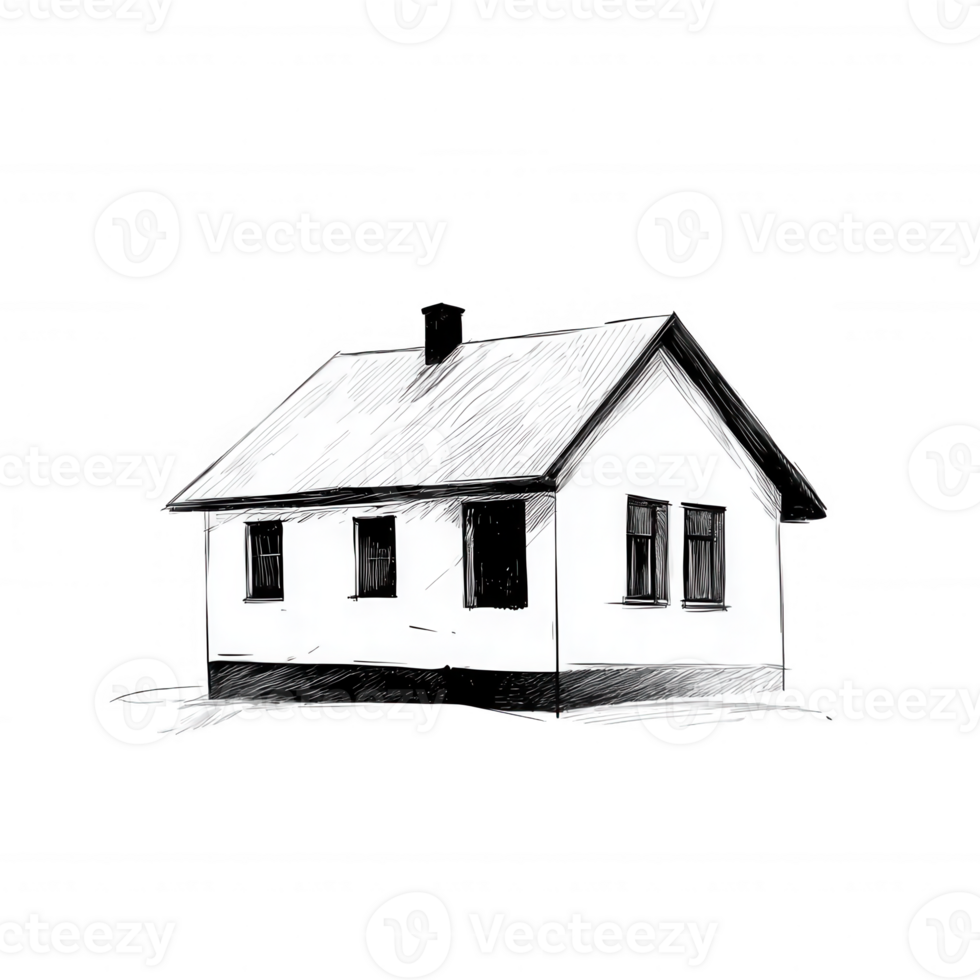 A minimalist illustration of a house featuring a simple design with a pitched roof and four windows, set against a white isolated background. png