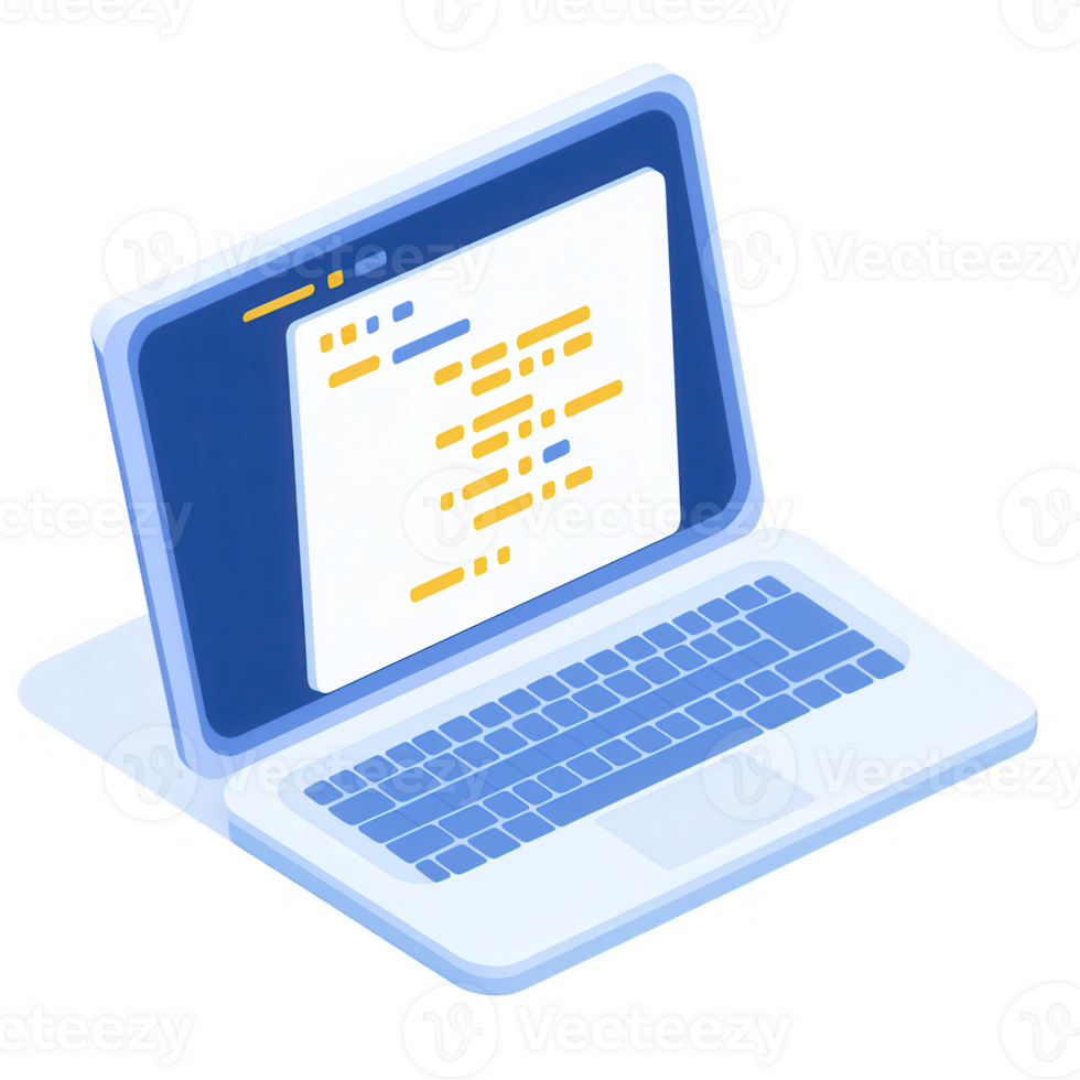 A modern laptop featuring a coding screen, showcasing vibrant colors and a sleek design, perfect for tech-related themes and digital workspaces. png