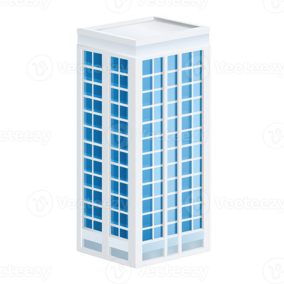 A modern skyscraper with a glass facade and stylish design, ideal for urban landscape representations, showcasing contemporary architecture against a white isolated background. png