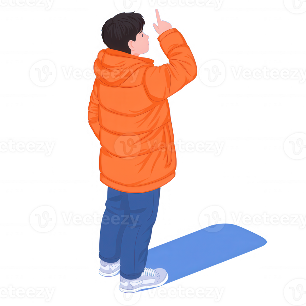 A person in an orange jacket standing and gesturing, isolated on a white background. The mood is casual and relaxed, perfect for lifestyle themes. png