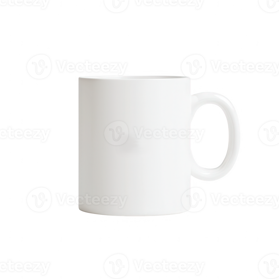 A plain white coffee mug on an isolated background, perfect for showcasing designs or branding for personal or commercial use in kitchenware and drinkware. png