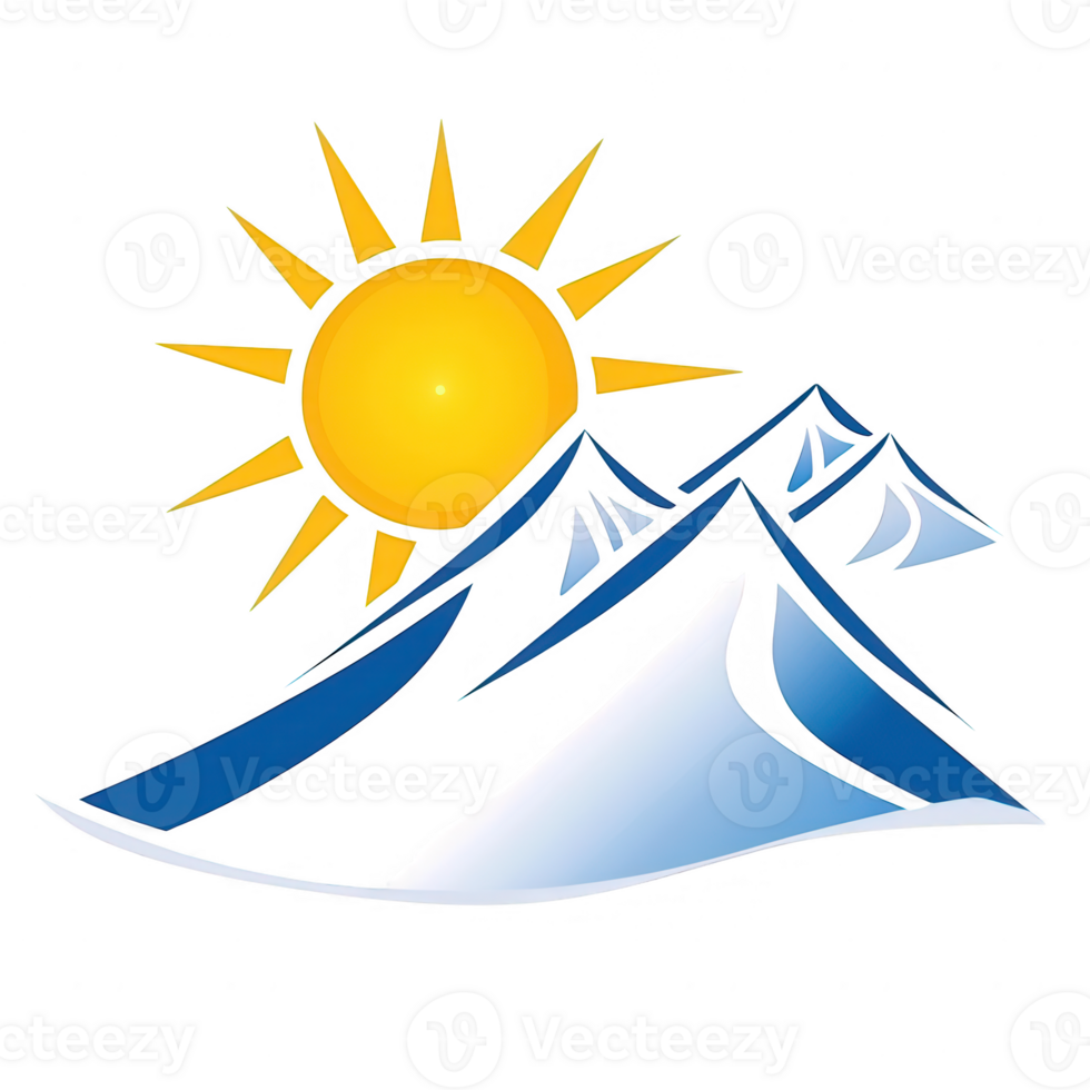 A scenic illustration of mountains under a bright sun, showcasing natural beauty and tranquility, perfect for outdoor-themed projects. png