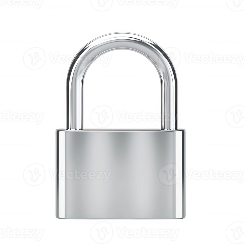 A shiny silver padlock isolated on a white background, symbolizing security, protection, and confidentiality. png