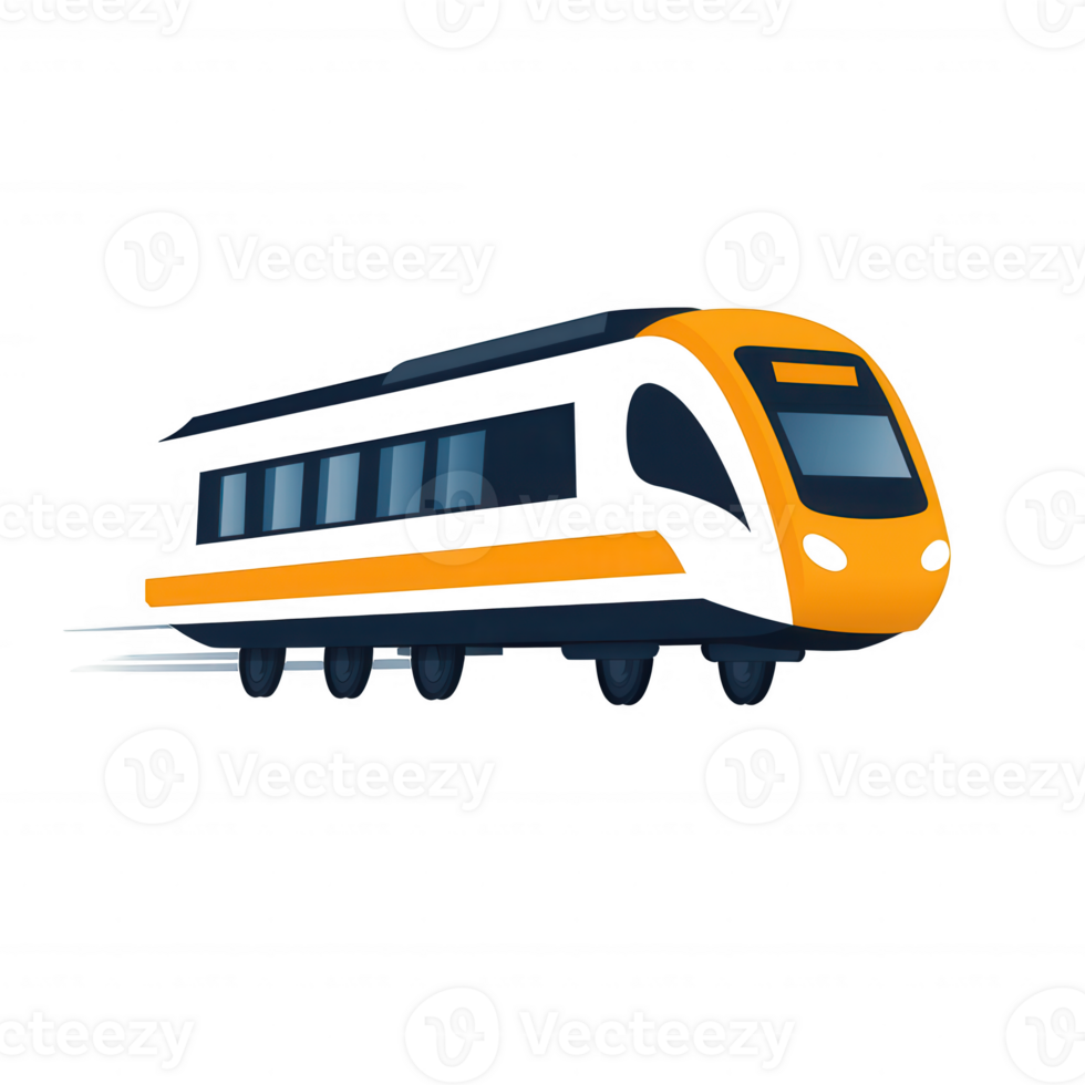A sleek, modern train in vibrant yellow and black, showcasing its aerodynamic design as it swiftly moves along the tracks, perfect for travel and transportation themes. png