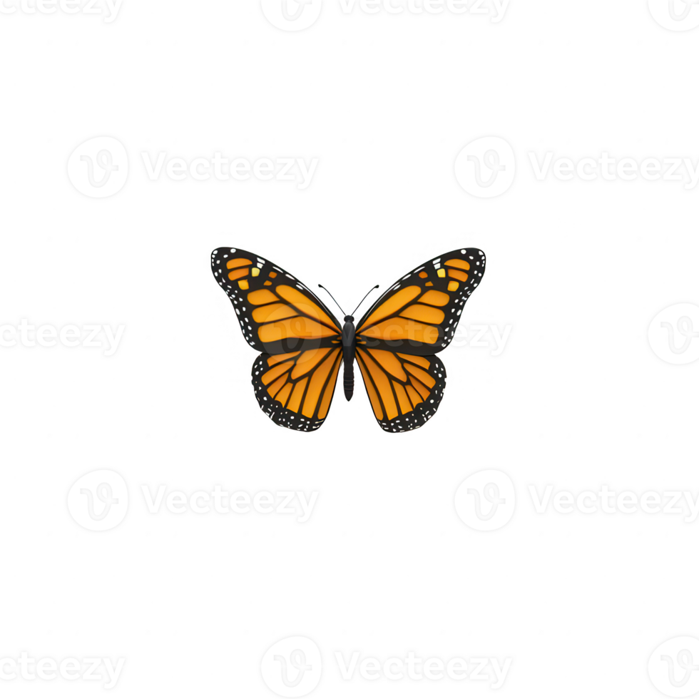 A stunning Monarch butterfly with vibrant orange wings, displayed on a white isolated background, perfect for nature-themed designs or educational materials. png