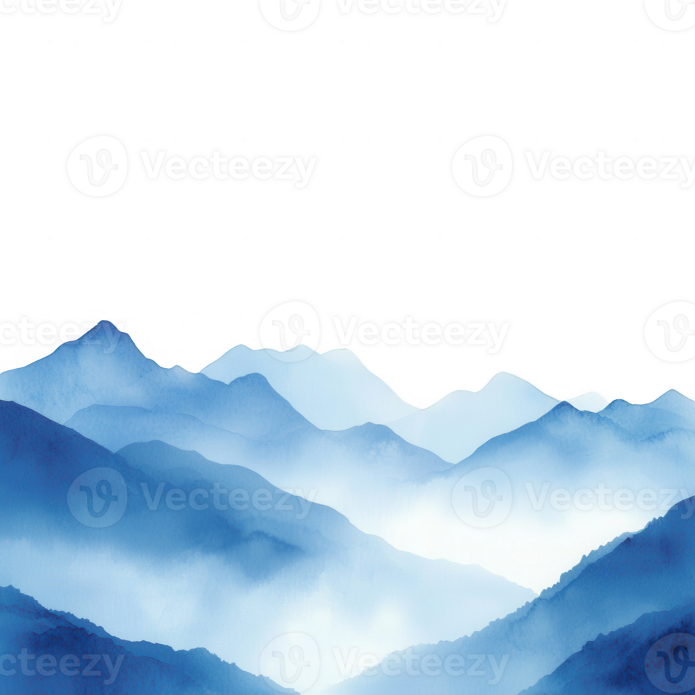 A stunning panorama of blue mountains veiled in mist, creating a serene and tranquil atmosphere. Perfect for nature and travel themes, evoking a sense of peace and exploration. png