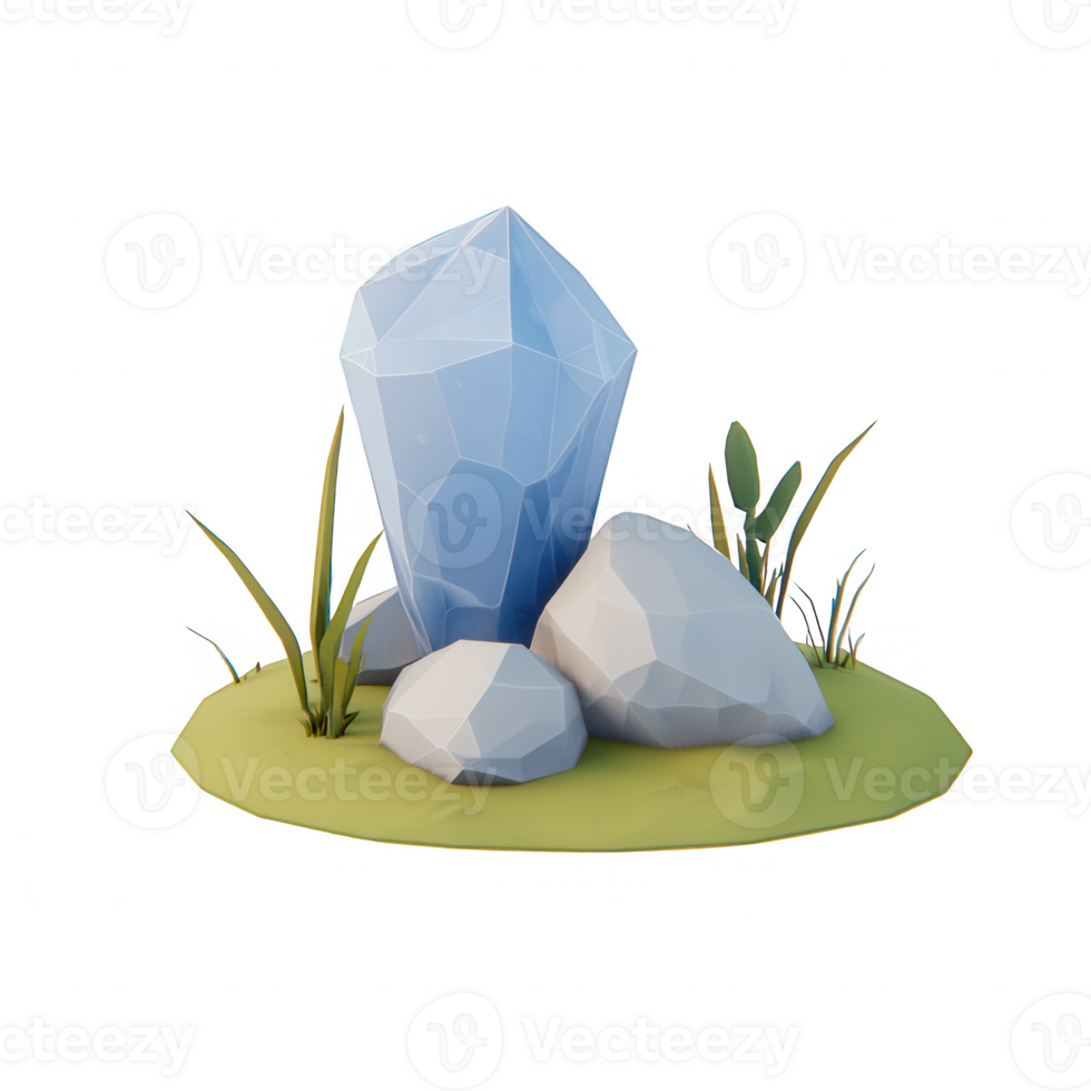 A stylized representation of geometric rocks and greenery, showcasing a unique blend of nature and art in a low-poly design. Perfect for modern graphic projects. png