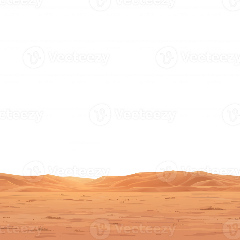 A vast, arid desert landscape characterized by soft sand dunes under a clear blue sky, evoking a sense of tranquility and isolation. png