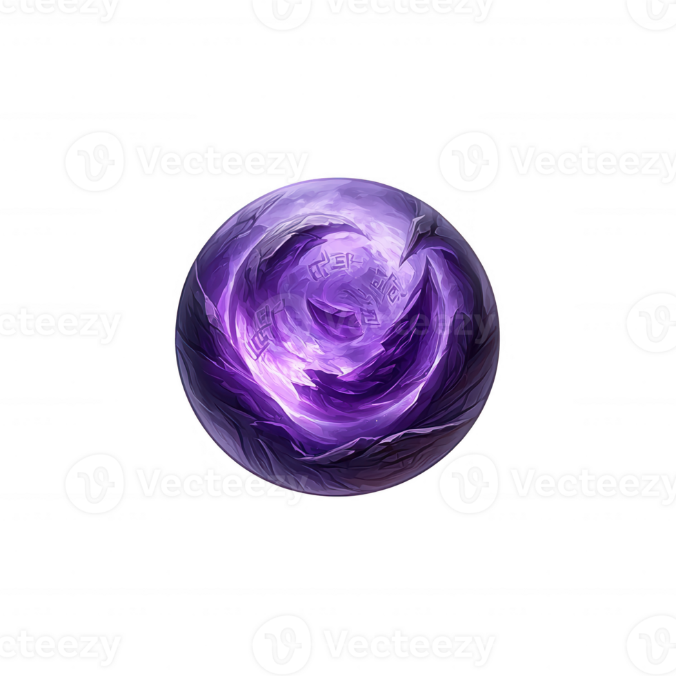 A vibrant purple orb with swirling patterns, set against a white isolated background, perfect for digital designs and creative projects. png