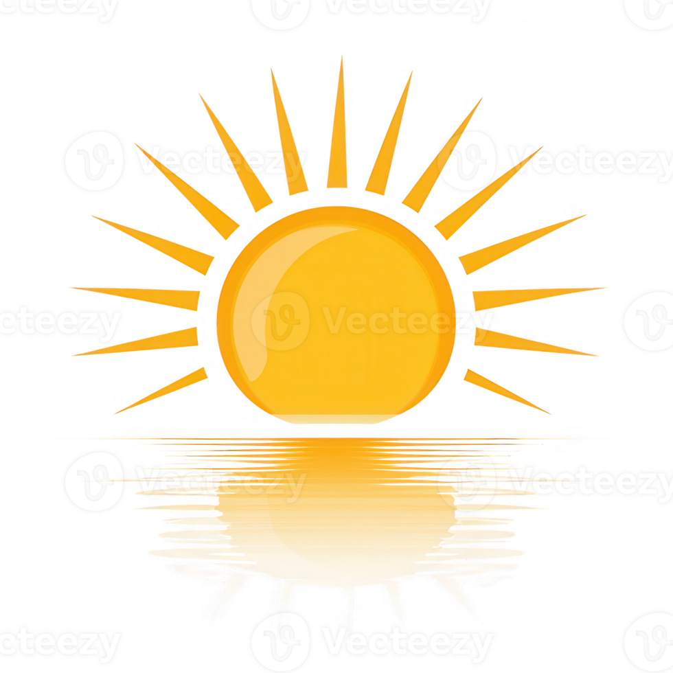 A vibrant sun with rays reflecting off water, ideal for use in various designs and themes. Perfect for summer or nature-related projects, evoking warmth and positivity. png
