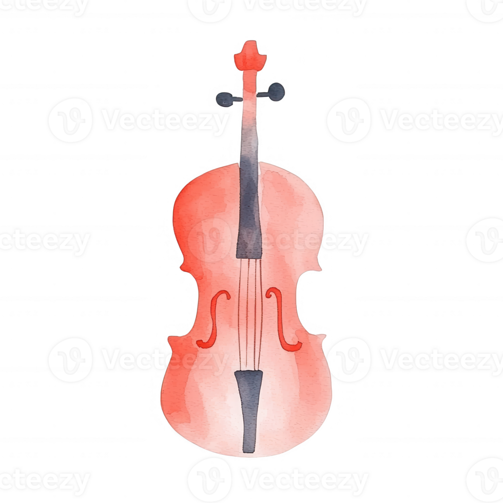 A watercolor illustration of a violin, showcasing its elegant shape and intricate details. Ideal for art, music, and creative themes on white isolated background. png