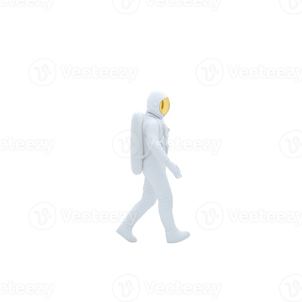 A white astronaut figure walking, isolated on a white background, perfect for educational and creative projects related to space exploration. png