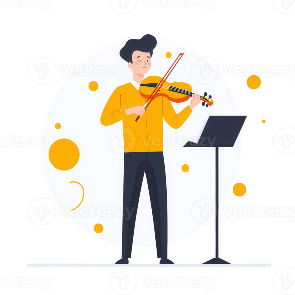 A young man playing the violin against a vibrant, abstract background. He is focused and passionate about music, embodying creativity and art in a lively atmosphere. png