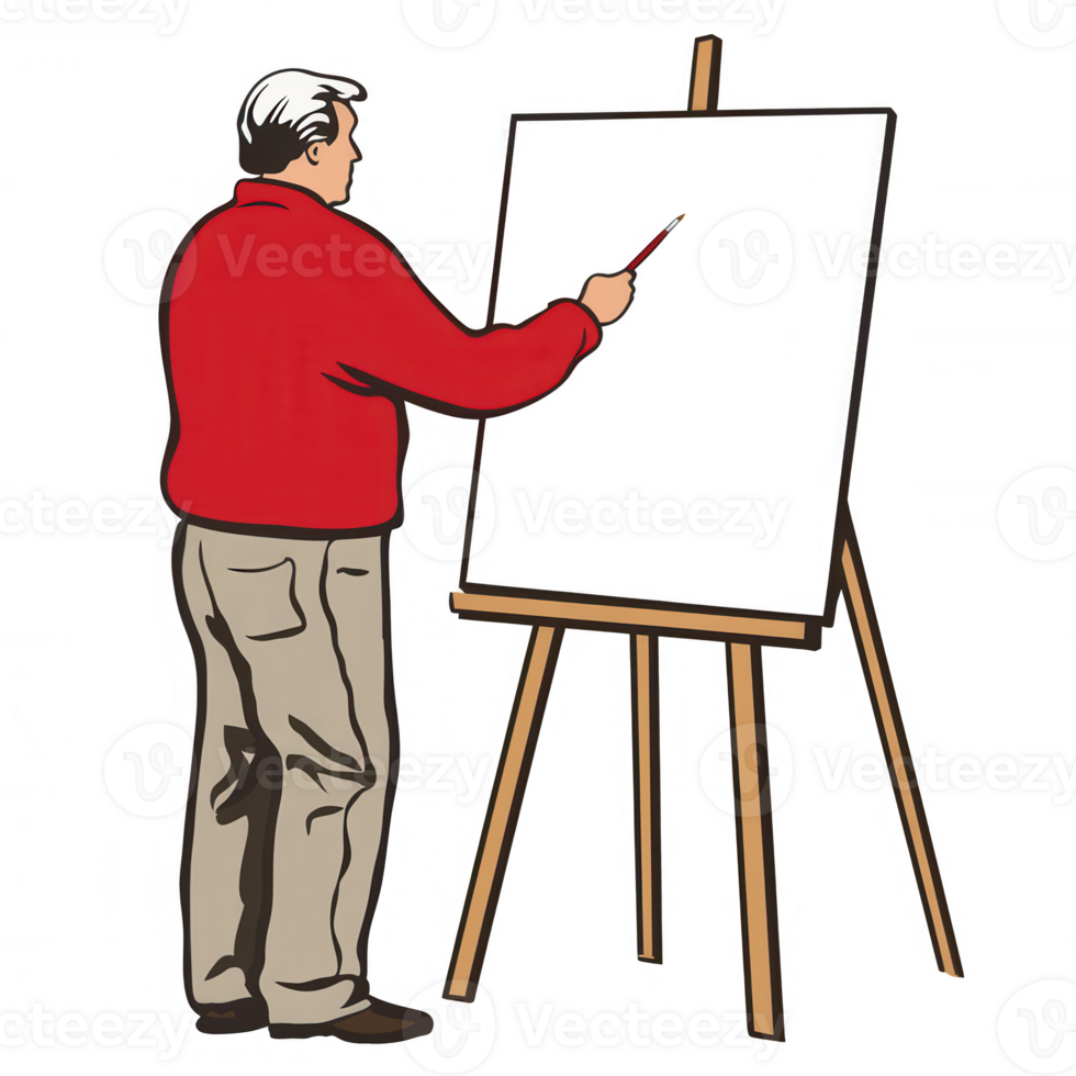An artist standing in front of a blank canvas, holding a paintbrush, ready to create. The scene is vibrant and full of potential, reflecting creativity and artistic inspiration. png
