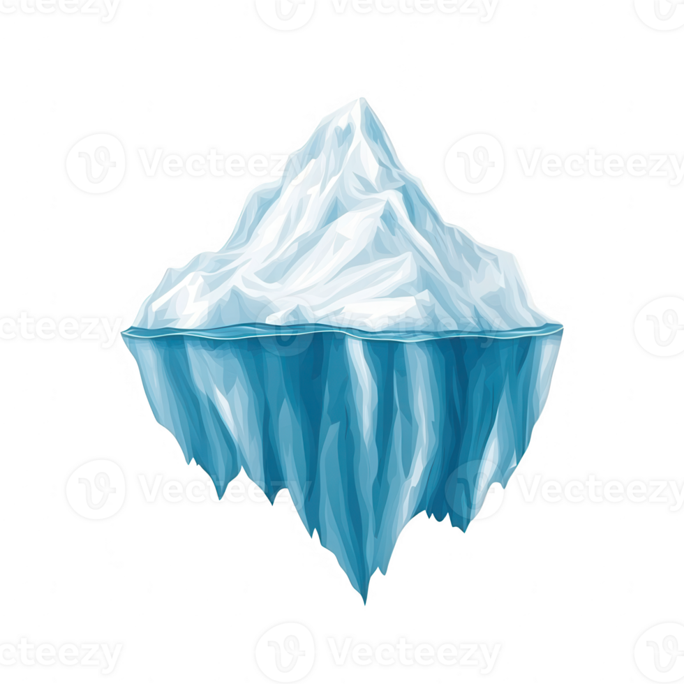 An illustration of a majestic iceberg featuring sharp, jagged edges and deep blue hues, set against a clean white background, showcasing the beauty of nature's frozen formations. png