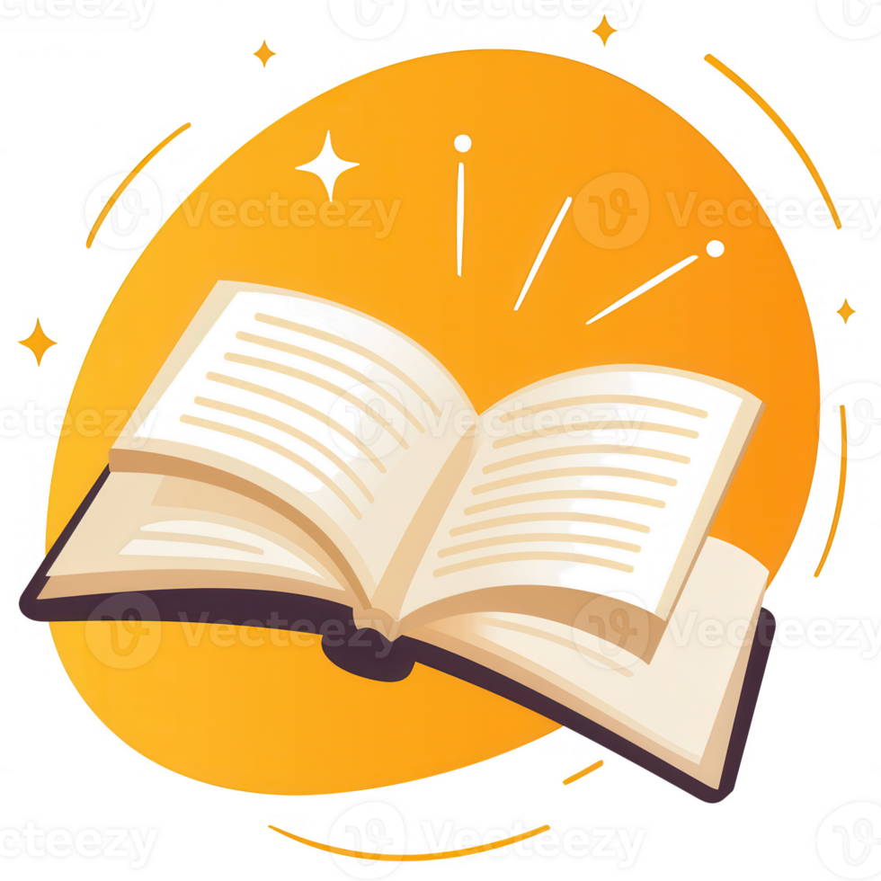 An illustrated open book with vibrant pages, radiating creativity and knowledge, perfect for educational or literary themes. png