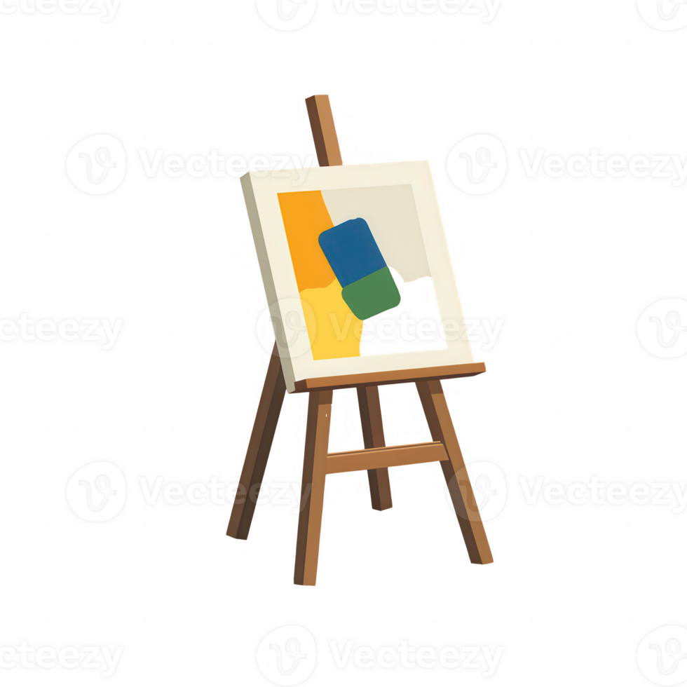 Colorful abstract painting on an easel, showcasing geometric shapes and vibrant hues, perfect for artistic and creative themes. png