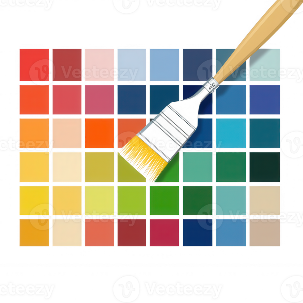 Color palette featuring various shades with a paintbrush, showcasing a vibrant spectrum perfect for design and artistic inspiration. png