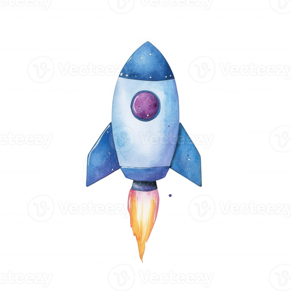 Colorful rocket ship illustration on a white isolated background, perfect for creative projects, children's themes, and educational materials. png