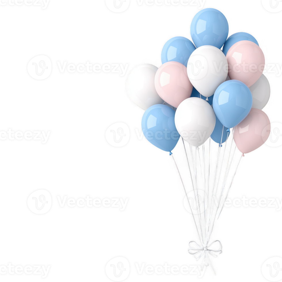 A charming collection of pastel-colored balloons tied together with a white ribbon, perfect for celebrations, parties, or festive occasions. png