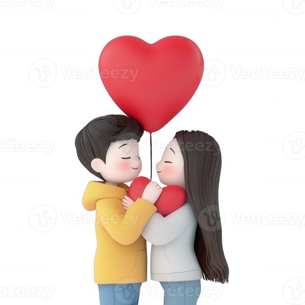 A cute illustration of a couple holding a heart, showcasing love and affection. The characters are smiling, radiating happiness against a white isolated background. png